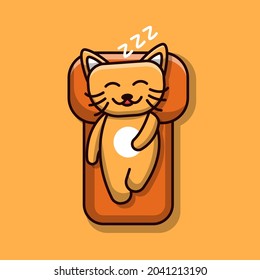 Cartoon cat sleeping on the bed, vector illustration