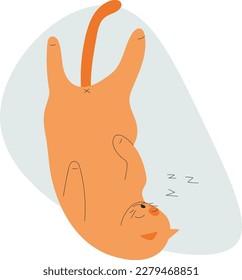 Cartoon cat sleeping on his back in an unusual position