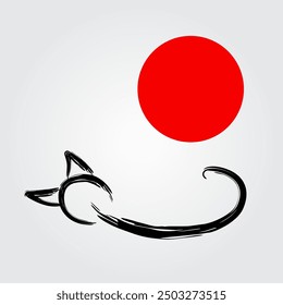 Cartoon Cat sleeping and red circle; vector