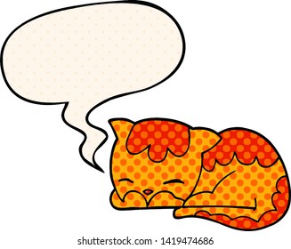 cartoon cat sleeping with speech bubble in comic book style