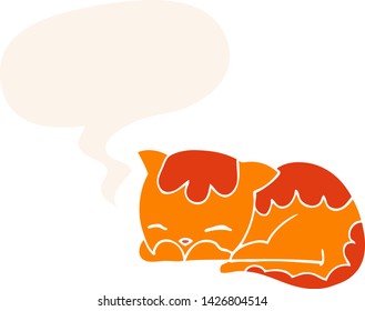 cartoon cat sleeping with speech bubble in retro style