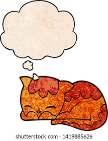 gatito de dibujos animados durmiendo con burbuja de ideas al estilo de textura gruesa