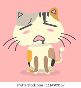 Cartoon Cat Sleepy Emotion Pink Background Vector Image
