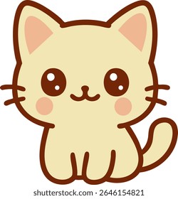 A cartoon cat with a smile on its face. It is sitting down. The cat is white