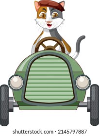 Cartoon cat and soap box derby car illustration