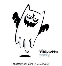 Cartoon cat in a Specter costume for a halloween party. Vector  