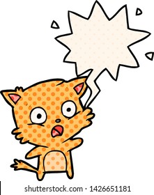 gato de dibujos animados con burbuja de habla en el estilo de un libro de historietas