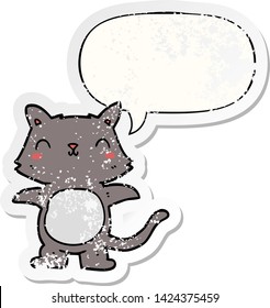 cartoon cat with speech bubble distressed distressed old sticker