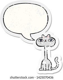 cartoon cat with speech bubble distressed distressed old sticker
