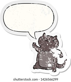 cartoon cat with speech bubble distressed distressed old sticker