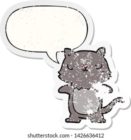 cartoon cat with speech bubble distressed distressed old sticker