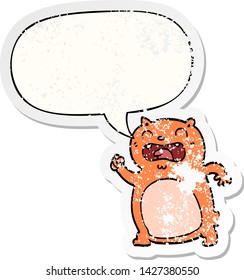 gatito de dibujos animados con burbuja de habla angustiado viejo pegatina