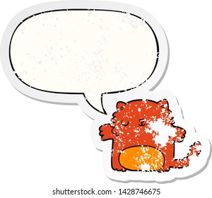 gatito de dibujos animados con burbuja de habla angustiado viejo pegatina