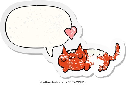 cartoon cat with speech bubble distressed distressed old sticker
