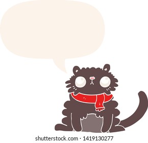 gato de dibujos animados con burbuja de habla en estilo retro