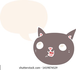 cartoon cat with speech bubble in retro style
