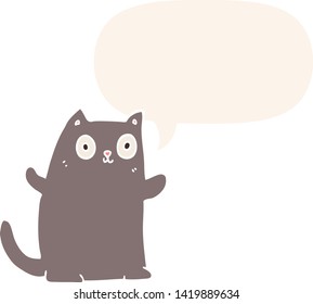 Cartoon-Katze mit Sprachblase im Retro-Stil