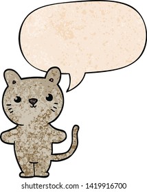 gato de dibujos animados con burbuja de habla en estilo de textura retro