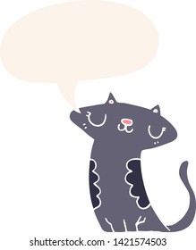 cartoon cat with speech bubble in retro style