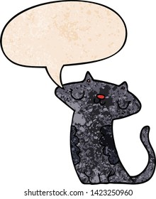 gato de dibujos animados con burbuja de habla en estilo de textura retro