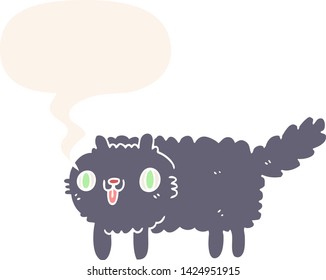 cartoon cat with speech bubble in retro style