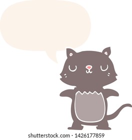 cartoon cat with speech bubble in retro style