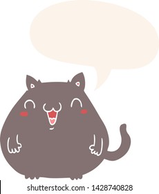 gato de dibujos animados con burbuja de habla en estilo retro