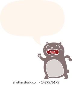 cartoon cat with speech bubble in retro style