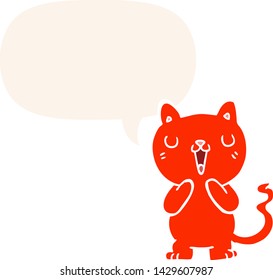 cartoon cat with speech bubble in retro style