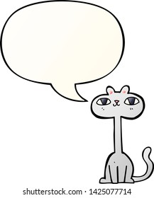 gatito de dibujos animados con burbuja de habla en un estilo de gradiente suave