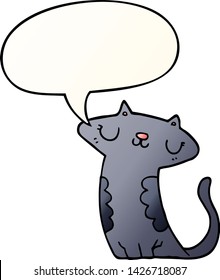 gatito de dibujos animados con burbuja de habla en un estilo de gradiente suave
