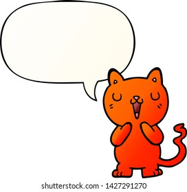 gatito de dibujos animados con burbuja de habla en un estilo de gradiente suave