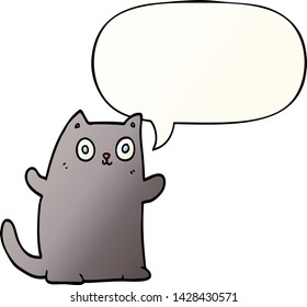 gatito de dibujos animados con burbuja de habla en un estilo de gradiente suave