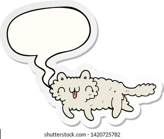 gatito de dibujos animados con pegatina de burbuja de habla
