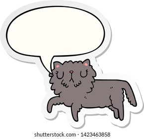 gatito de dibujos animados con pegatina de burbuja de habla