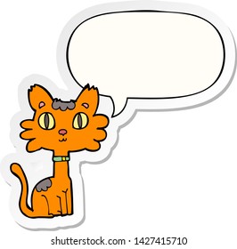 gatito de dibujos animados con pegatina de burbuja de habla