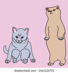 Cartoon cat standing and sitting posture Pink background