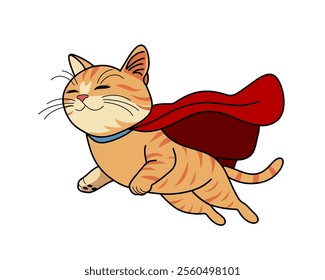 Cartoon Cat Standing in Superhero Cape for a Powerful Hero Theme Illustration. Vector illustration