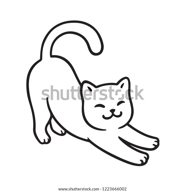 Image Vectorielle De Stock De Le Chat S Etire Joli Dessin Simple