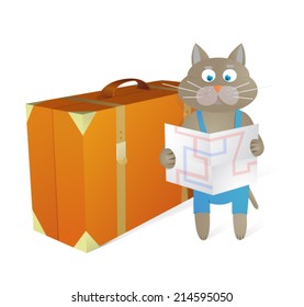 Cartoon cat with suitcase