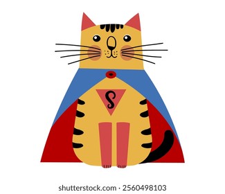 Cartoon Cat with Superhero Logo for a Brave and Exciting Theme Illustration. Vector illustration