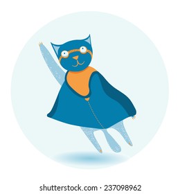 Cartoon Cat Superhero. Vector illustration on white background