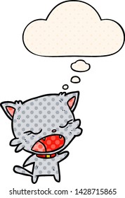 cartoon cat talking with thought bubble in comic book style