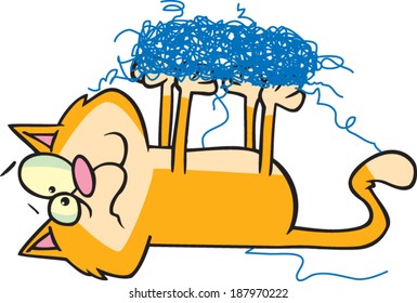 cartoon cat tangled in yarn
