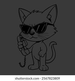 Cartoon Cat Telephone Illustration. Cat in glasses with Telephone