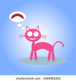 cartoon cat thinks about food. vector illustration flat