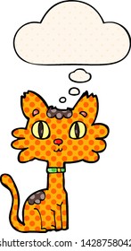 cartoon cat with thought bubble in comic book style