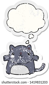 gato de dibujos animados con burbuja de pensamiento como pegatina gastada angustiada