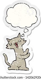 cartoon cat with thought bubble as a distressed worn sticker