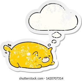 gato de dibujos animados con burbuja de pensamiento como pegatina gastada angustiada